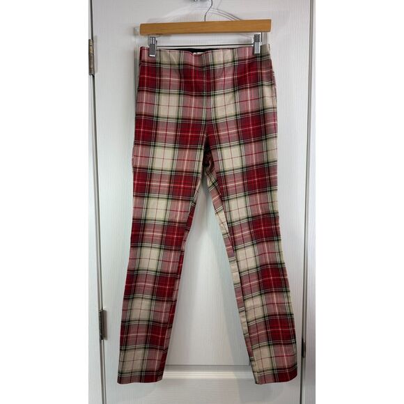 H&M Women's Red Plaid Super Slim Fit Pull On Pants Size 6 - Picture 1 of 10